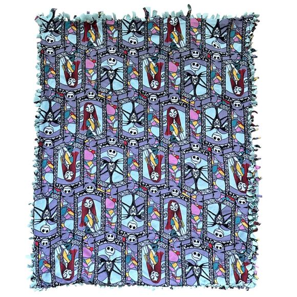 Disney Nightmare Before Christmas Fleece Tie Blanket Jack & Sally 50”x60” - Picture 1 of 5